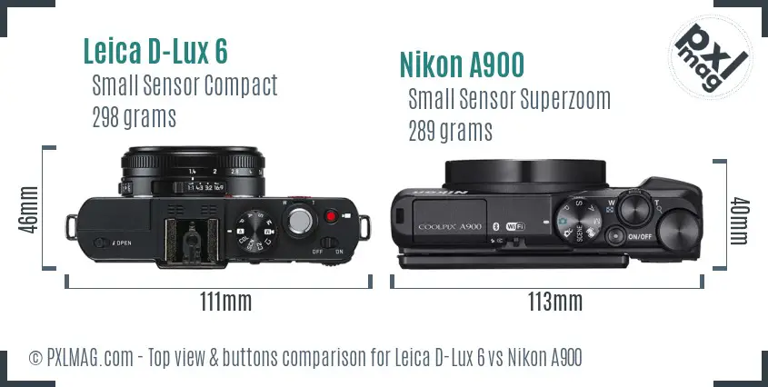 Leica D-Lux 6 vs Nikon A900 top view buttons comparison