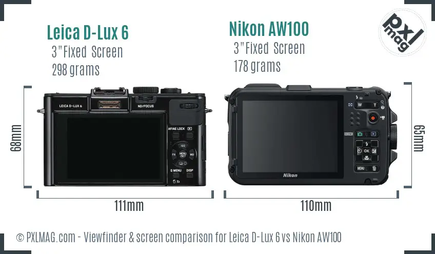 Leica D-Lux 6 vs Nikon AW100 Screen and Viewfinder comparison