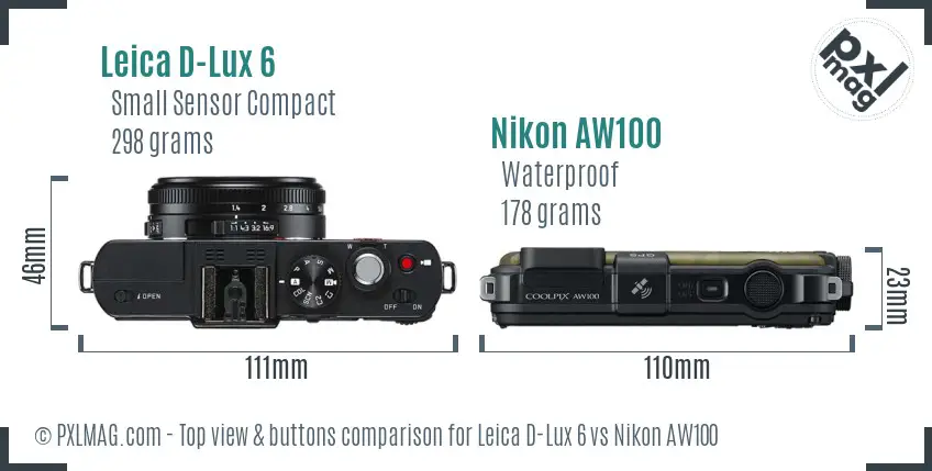 Leica D-Lux 6 vs Nikon AW100 top view buttons comparison
