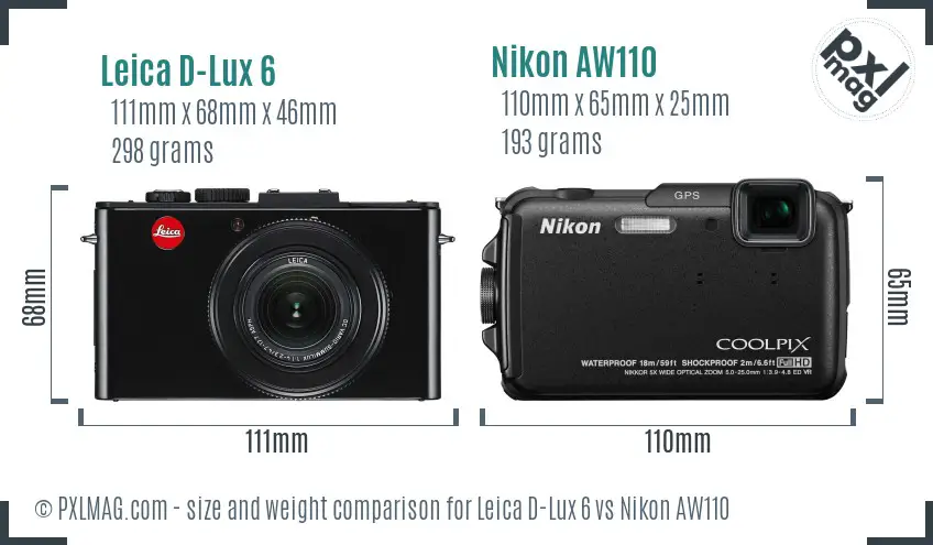 Leica D-Lux 6 vs Nikon AW110 size comparison Leica D-Lux 6 vs Nikon AW110 size comparison