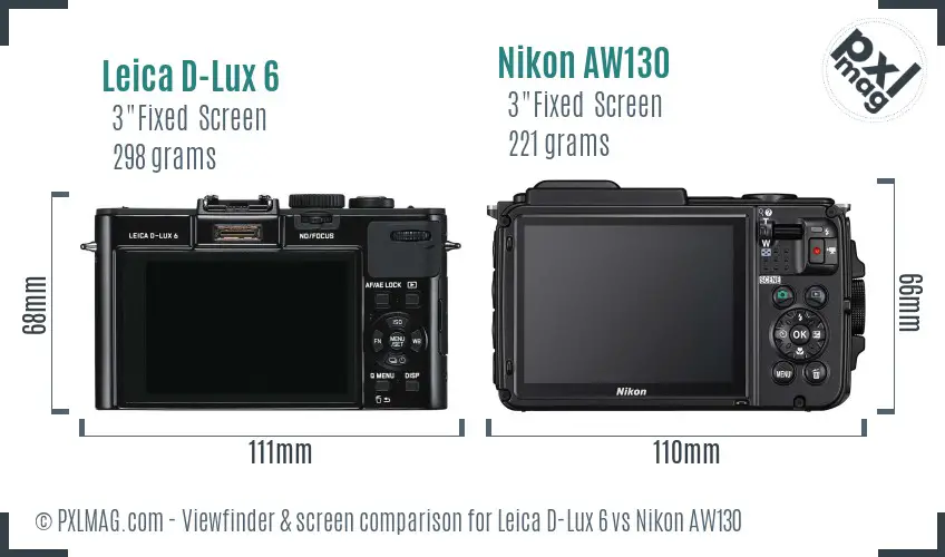 Leica D-Lux 6 vs Nikon AW130 Screen and Viewfinder comparison