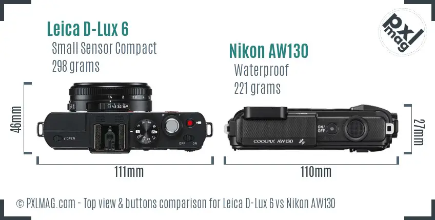 Leica D-Lux 6 vs Nikon AW130 top view buttons comparison