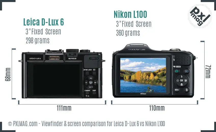 Leica D-Lux 6 vs Nikon L100 Screen and Viewfinder comparison Leica D-Lux 6 vs Nikon L100 Screen and Viewfinder comparison