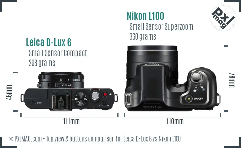 Leica D-Lux 6 vs Nikon L100 top view buttons comparison Leica D-Lux 6 vs Nikon L100 top view buttons comparison