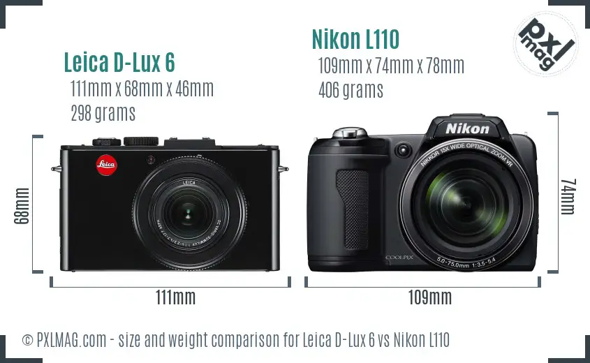 Leica D-Lux 6 vs Nikon L110 size comparison