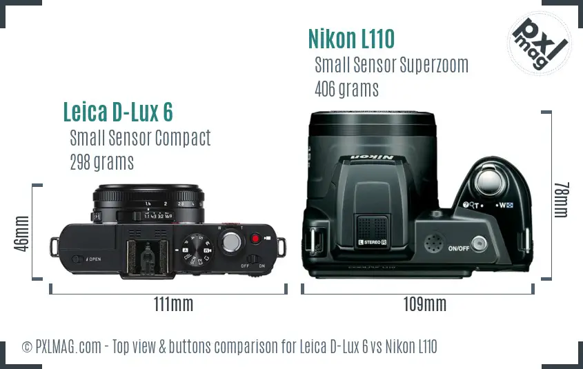 Leica D-Lux 6 vs Nikon L110 top view buttons comparison