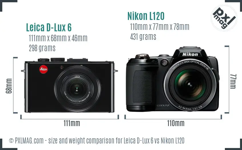 Leica D-Lux 6 vs Nikon L120 size comparison Leica D-Lux 6 vs Nikon L120 size comparison