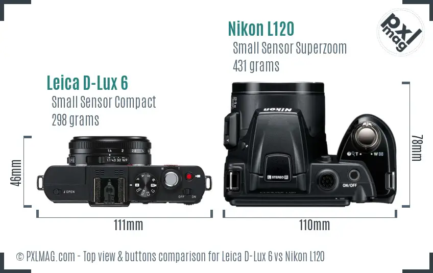 Leica D-Lux 6 vs Nikon L120 top view buttons comparison Leica D-Lux 6 vs Nikon L120 top view buttons comparison