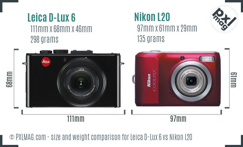 Leica D-Lux 6 vs Nikon L20 size comparison