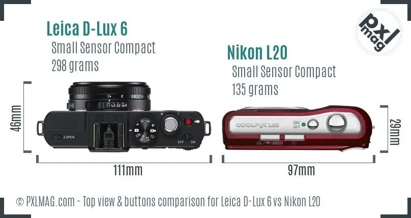 Leica D-Lux 6 vs Nikon L20 top view buttons comparison