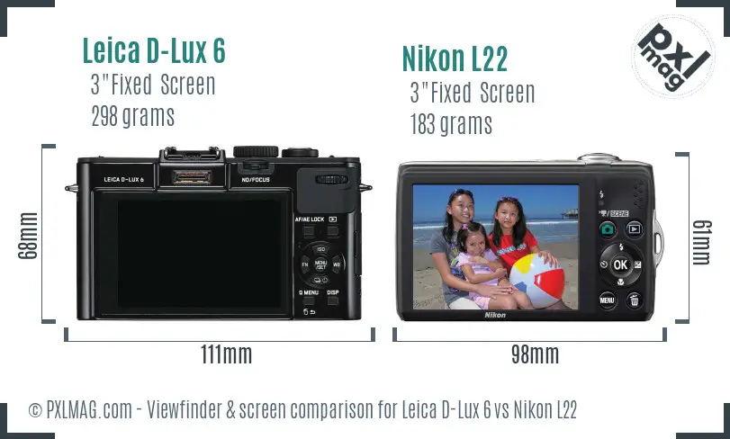 Leica D-Lux 6 vs Nikon L22 Screen and Viewfinder comparison Leica D-Lux 6 vs Nikon L22 Screen and Viewfinder comparison