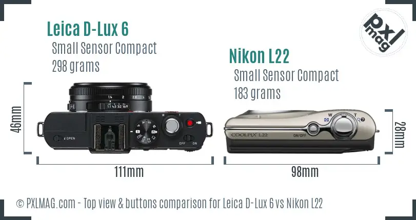 Leica D-Lux 6 vs Nikon L22 top view buttons comparison Leica D-Lux 6 vs Nikon L22 top view buttons comparison