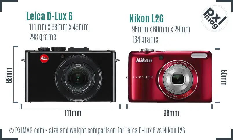 Leica D-Lux 6 vs Nikon L26 size comparison