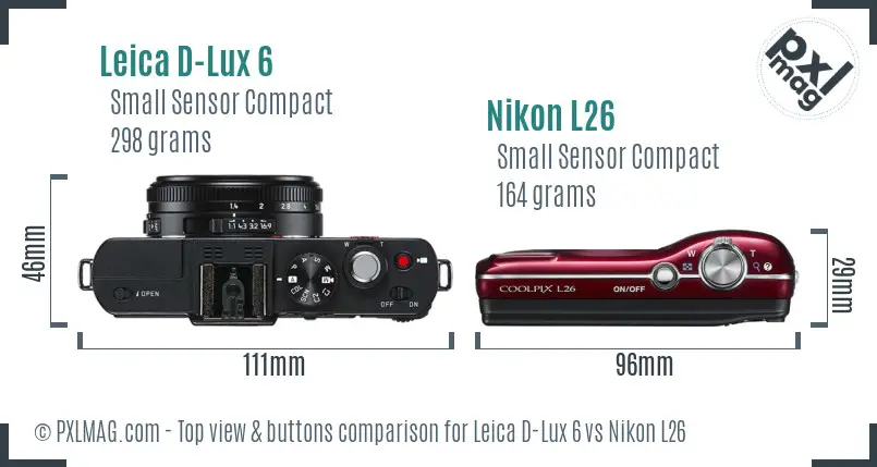 Leica D-Lux 6 vs Nikon L26 top view buttons comparison