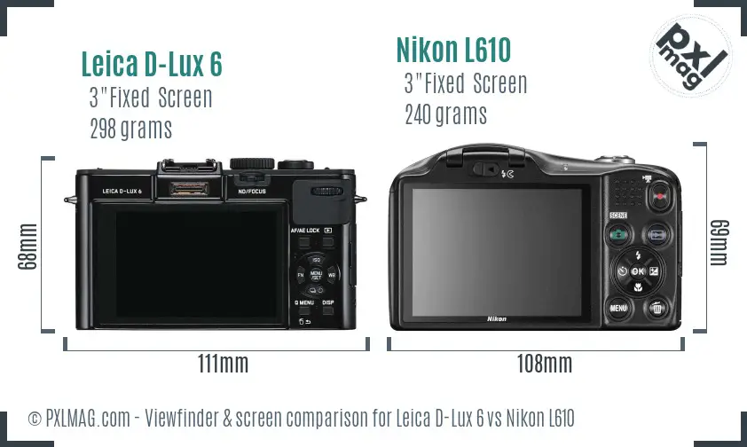 Leica D-Lux 6 vs Nikon L610 Screen and Viewfinder comparison