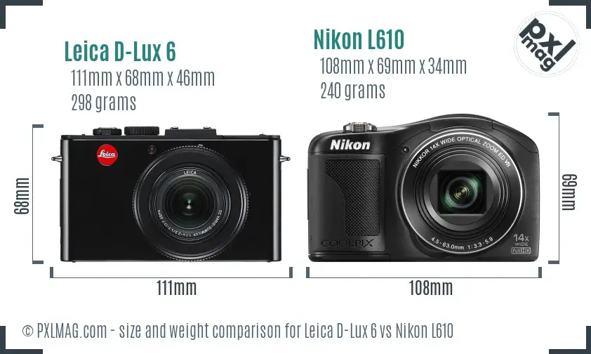 Leica D-Lux 6 vs Nikon L610 size comparison