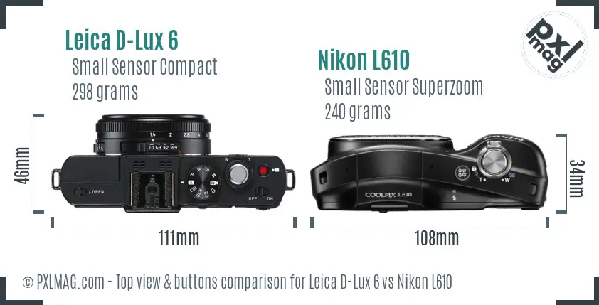 Leica D-Lux 6 vs Nikon L610 top view buttons comparison