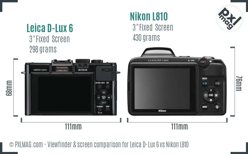 Leica D-Lux 6 vs Nikon L810 Screen and Viewfinder comparison