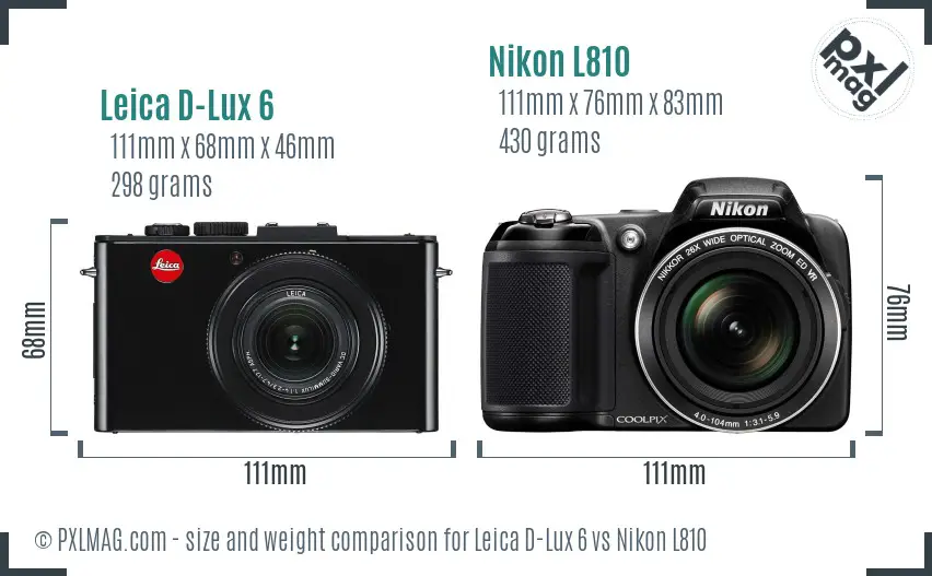 Leica D-Lux 6 vs Nikon L810 size comparison