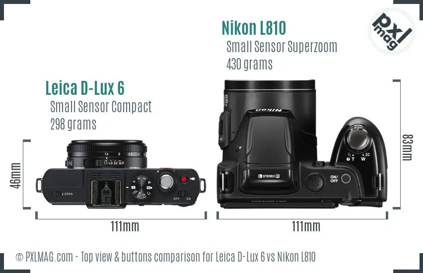 Leica D-Lux 6 vs Nikon L810 top view buttons comparison