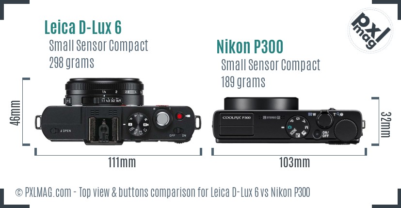 Leica D-Lux 6 vs Nikon P300 top view buttons comparison