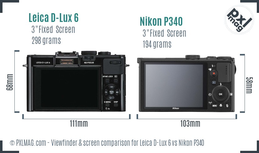 Leica D-Lux 6 vs Nikon P340 Screen and Viewfinder comparison