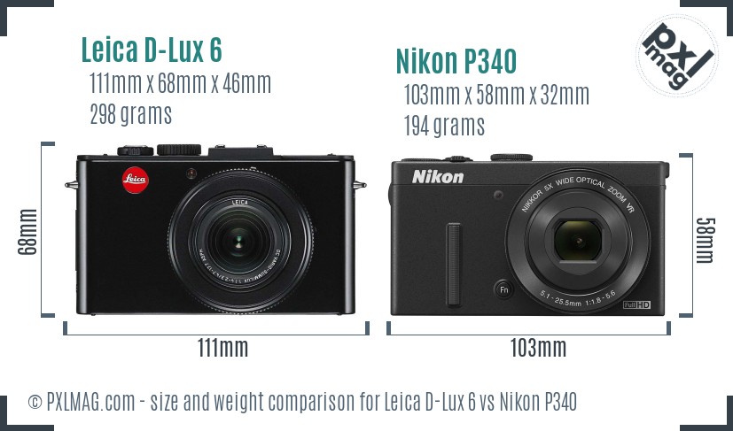 Leica D-Lux 6 vs Nikon P340 size comparison
