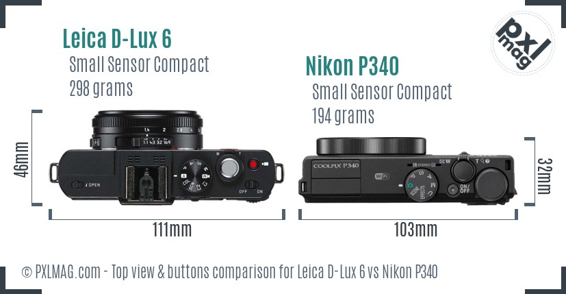 Leica D-Lux 6 vs Nikon P340 top view buttons comparison