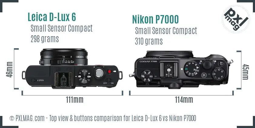 Leica D-Lux 6 vs Nikon P7000 top view buttons comparison