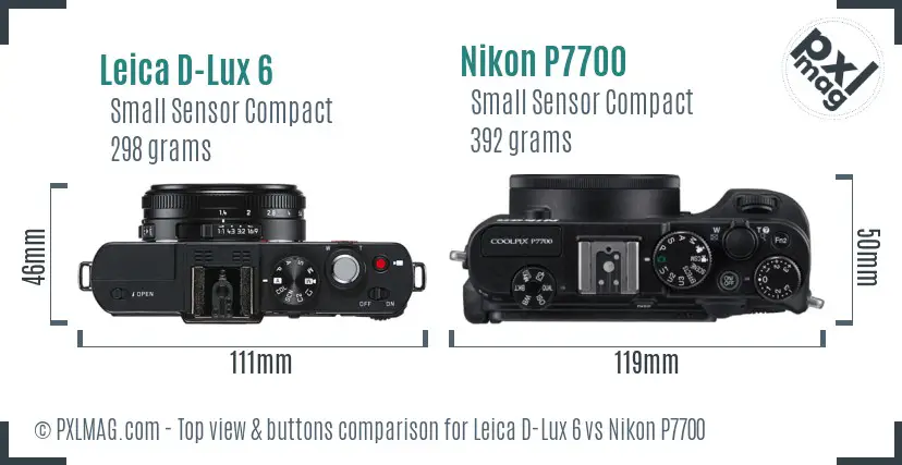 Leica D-Lux 6 vs Nikon P7700 top view buttons comparison