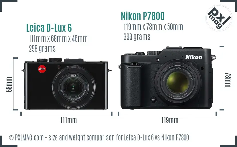 Leica D-Lux 6 vs Nikon P7800 size comparison