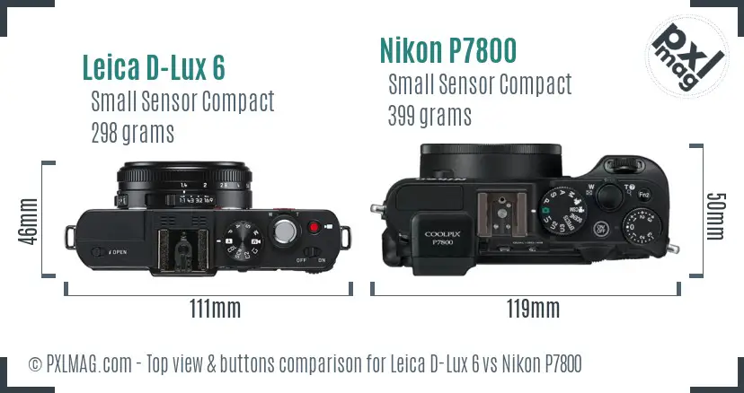 Leica D-Lux 6 vs Nikon P7800 top view buttons comparison