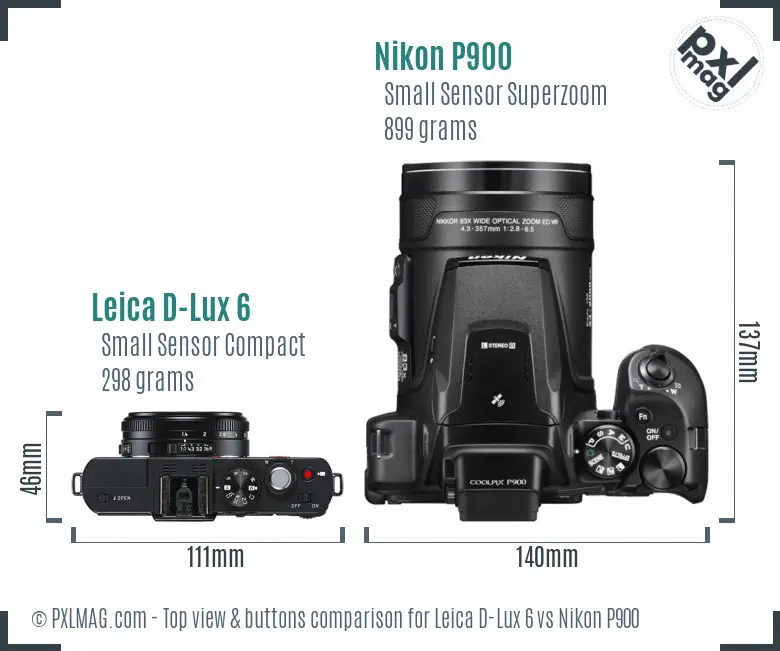 Leica D-Lux 6 vs Nikon P900 top view buttons comparison