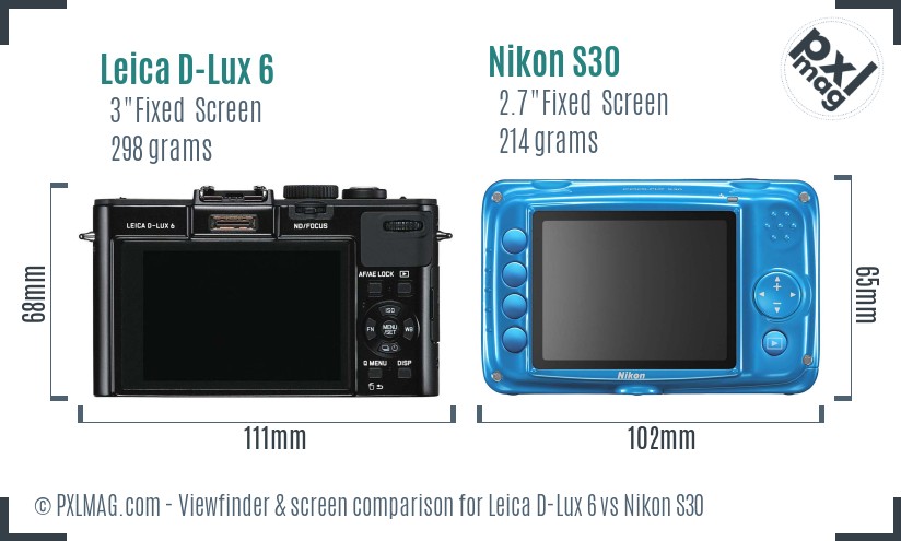 Leica D-Lux 6 vs Nikon S30 Screen and Viewfinder comparison