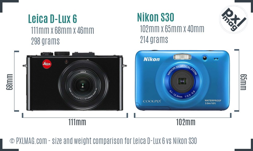 Leica D-Lux 6 vs Nikon S30 size comparison