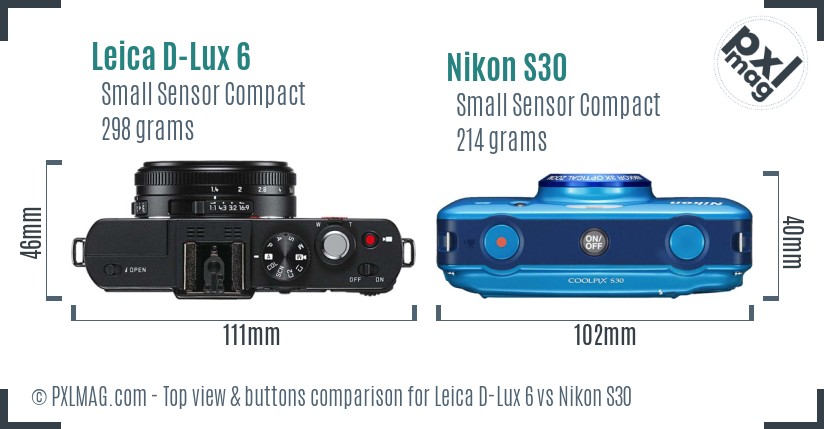 Leica D-Lux 6 vs Nikon S30 top view buttons comparison