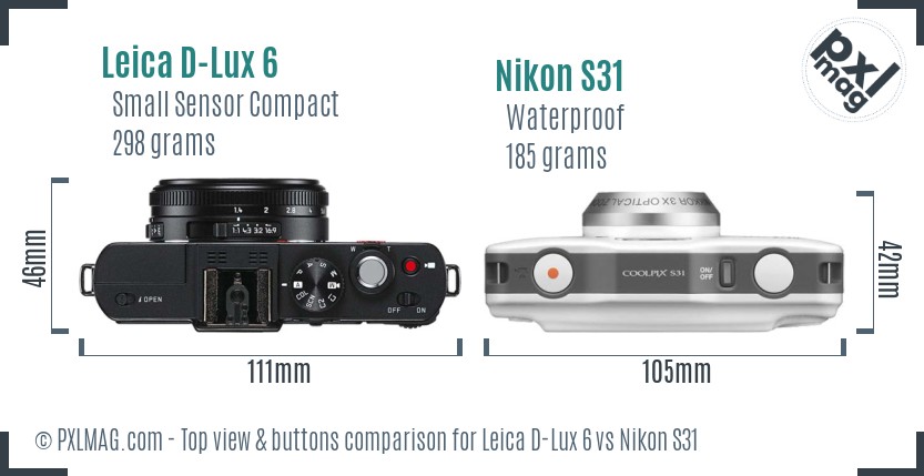 Leica D-Lux 6 vs Nikon S31 top view buttons comparison
