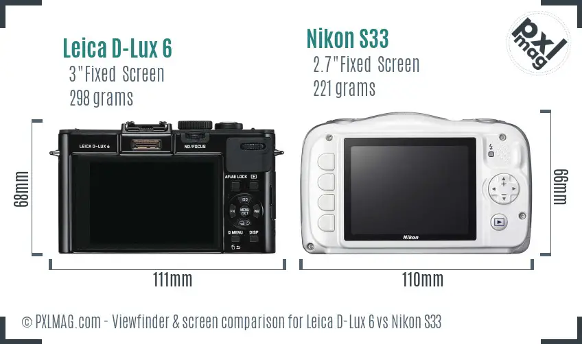 Leica D-Lux 6 vs Nikon S33 Screen and Viewfinder comparison
