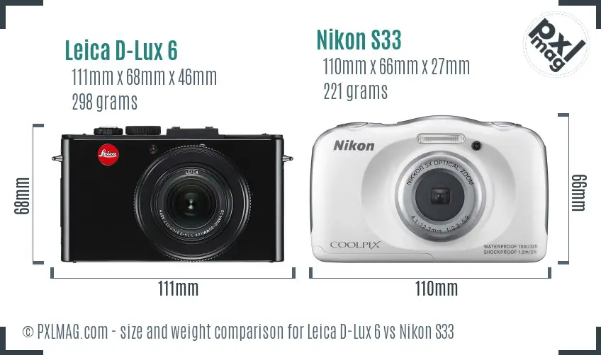 Leica D-Lux 6 vs Nikon S33 size comparison