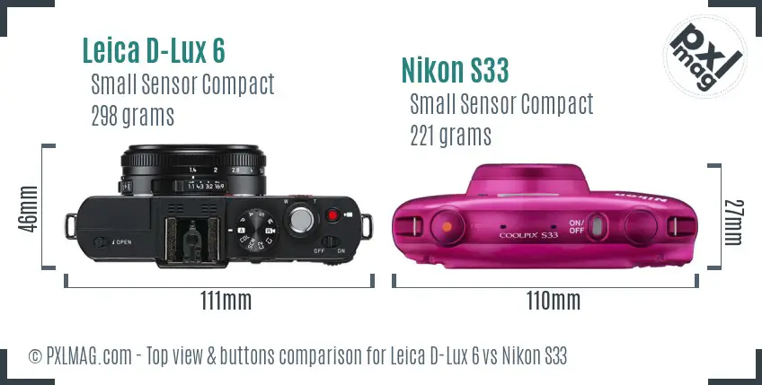 Leica D-Lux 6 vs Nikon S33 top view buttons comparison