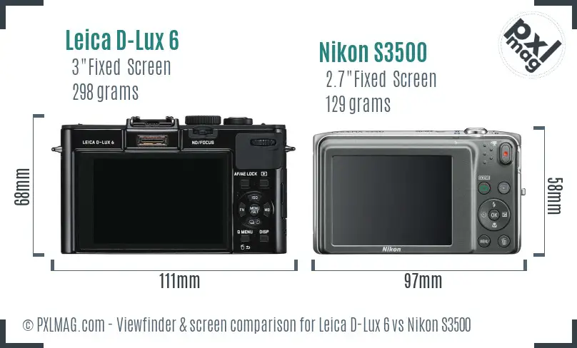 Leica D-Lux 6 vs Nikon S3500 Screen and Viewfinder comparison Leica D-Lux 6 vs Nikon S3500 Screen and Viewfinder comparison
