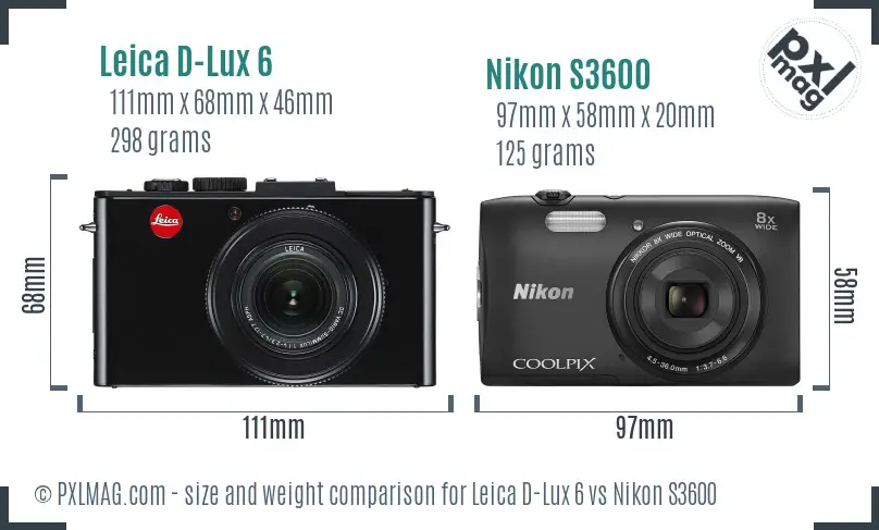 Leica D-Lux 6 vs Nikon S3600 size comparison