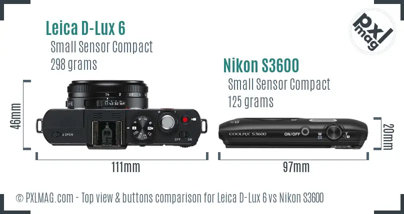 Leica D-Lux 6 vs Nikon S3600 top view buttons comparison