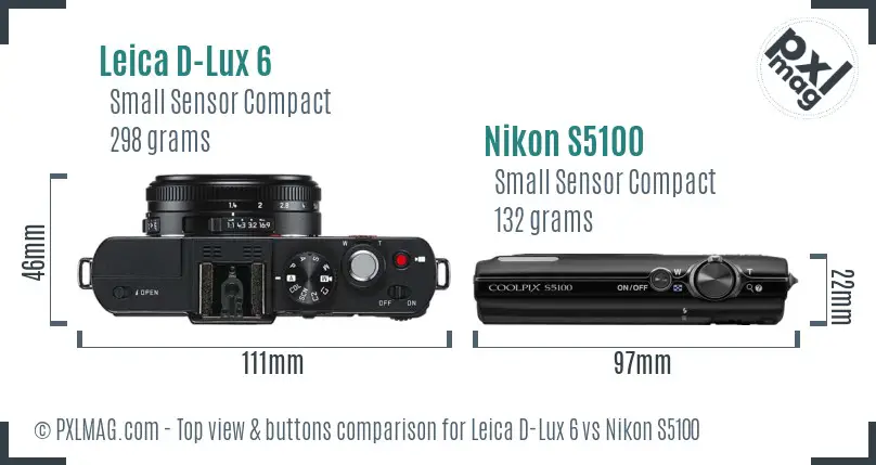 Leica D-Lux 6 vs Nikon S5100 top view buttons comparison