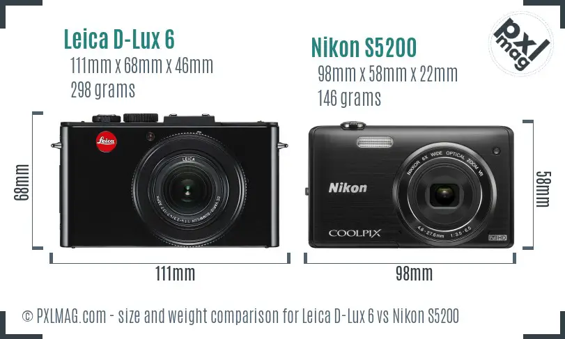 Leica D-Lux 6 vs Nikon S5200 size comparison
