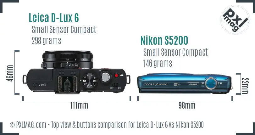 Leica D-Lux 6 vs Nikon S5200 top view buttons comparison