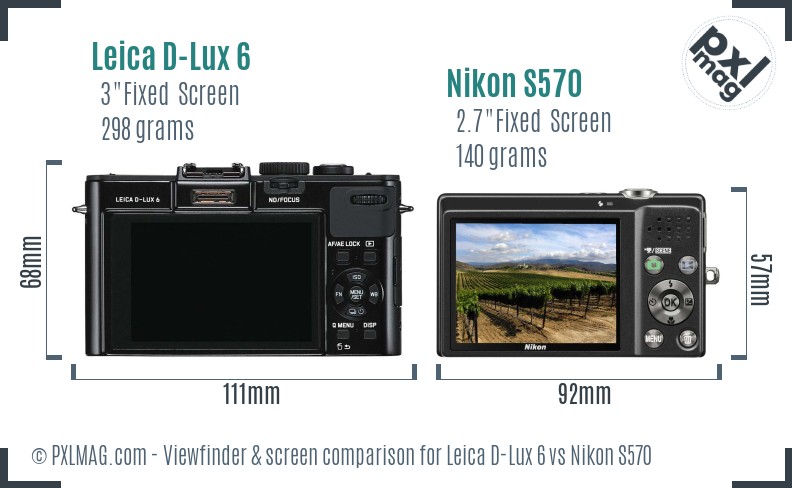 Leica D-Lux 6 vs Nikon S570 Screen and Viewfinder comparison