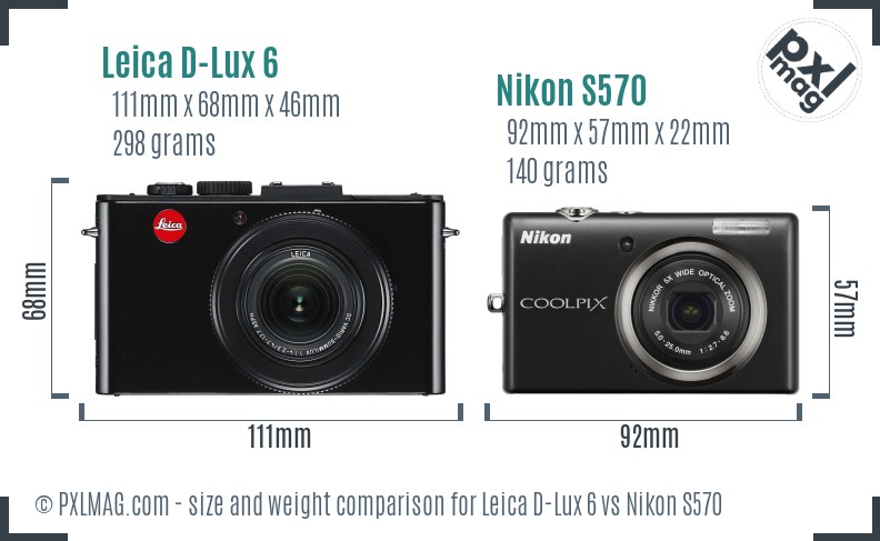 Leica D-Lux 6 vs Nikon S570 size comparison