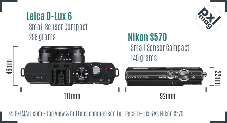 Leica D-Lux 6 vs Nikon S570 top view buttons comparison