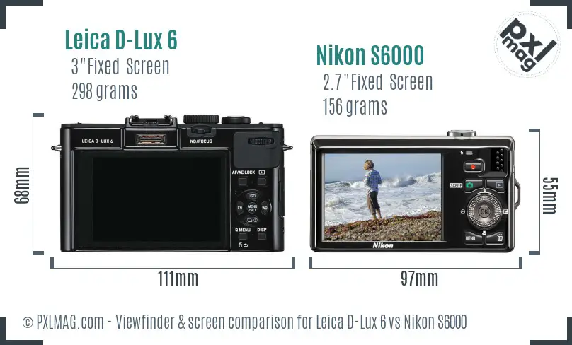 Leica D-Lux 6 vs Nikon S6000 Screen and Viewfinder comparison Leica D-Lux 6 vs Nikon S6000 Screen and Viewfinder comparison